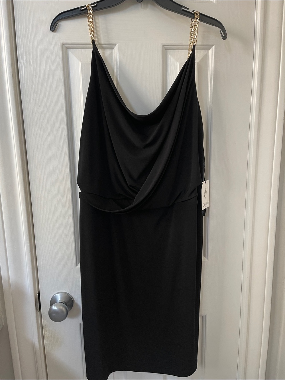 Calvin Klein Black Midi Dress with Gold Chain Straps